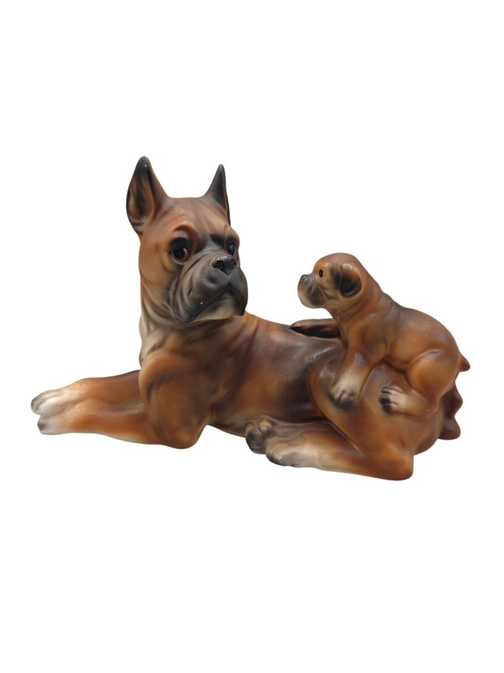 Vintage Norleans Boxer Dog Momma Puppy Figurine Ceramic Hand-Painted Japan MCM